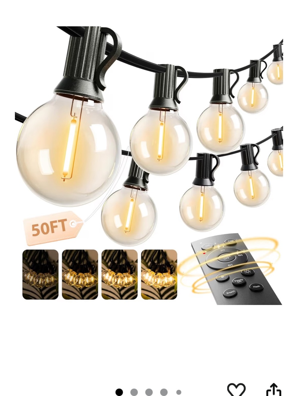 Black Outdoor String Lights. NIB